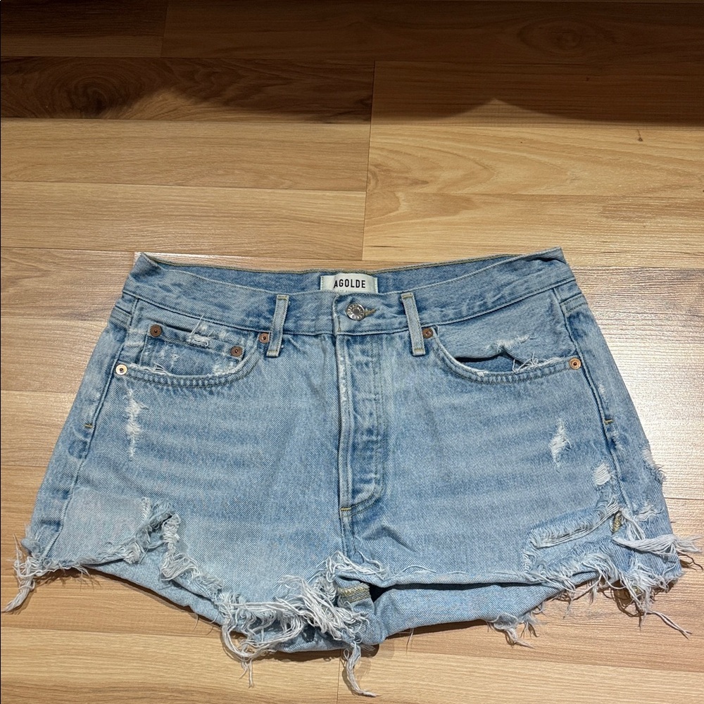 Agolde Women's Ripped Jean Shorts - Light Blue